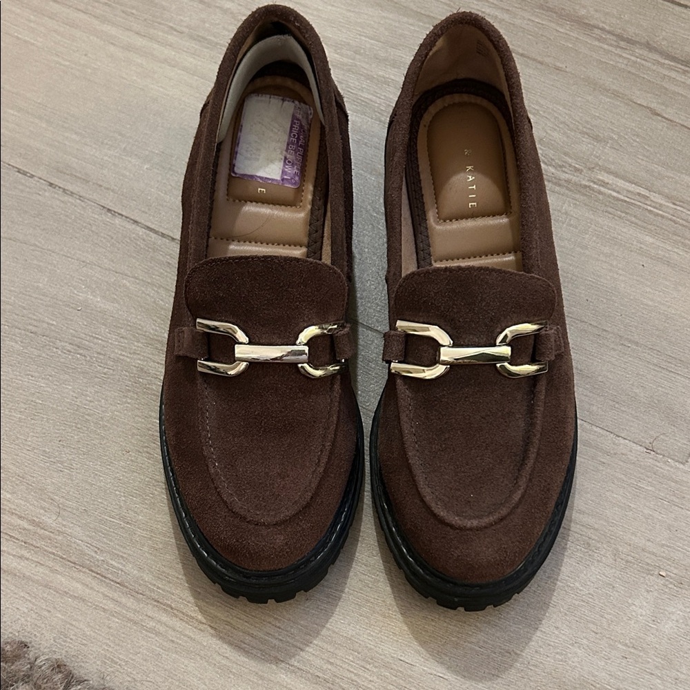 & Other Stories Chocolate Suede Loafers with Metallic Detail